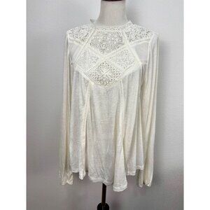 American Rag Poet Blouse White Lace Size XL‎ Keyhole Back Stretch Tunic Boho